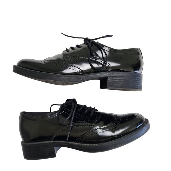 Nine West Womens Studey Lace Up Wingtip Loafers Size 9 Black Glossy Faux Leather - Picture 5 of 10